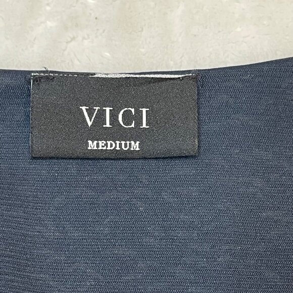 Vici Wrap Mini Dress Women's Size Medium Navy Geometric Print Long Sleeve - Picture 4 of 12